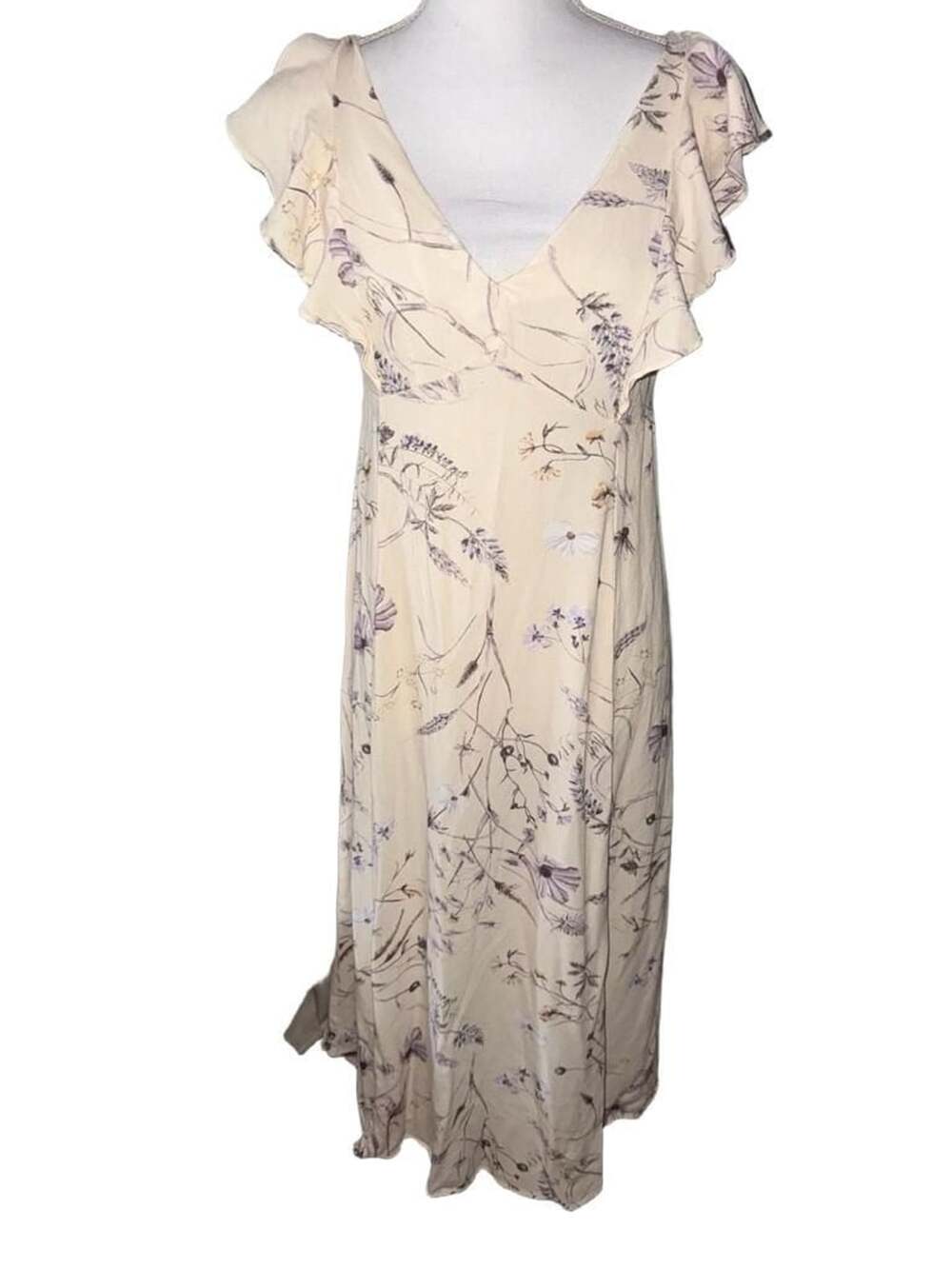 H&M Mama Maternite Dress Size M Cream Floral V-Neck Maxi